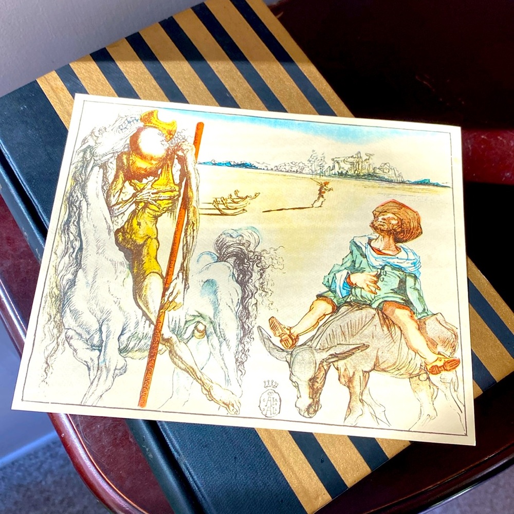 Vintage uncut text hardcoverDon Quixote book with illustrations & colorful print